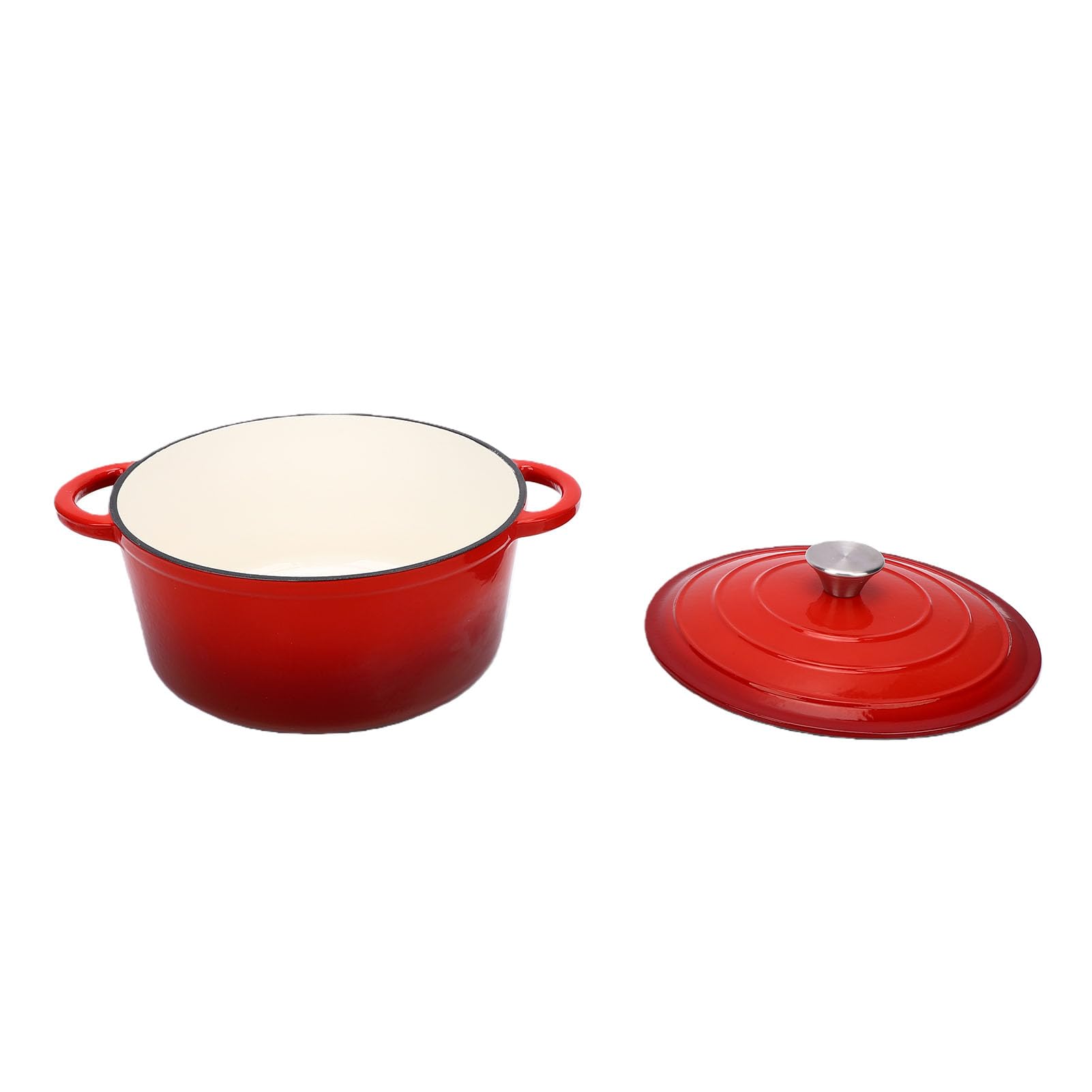 Bewinner Olla de Hierro Fundido con Tapa Esmaltada Antiadherente 26 Cm Apto para Horno Asado Estofado Salteado Cazuela de Cocción Lenta para Estufas Inducción de Gas Rojo (26CM)