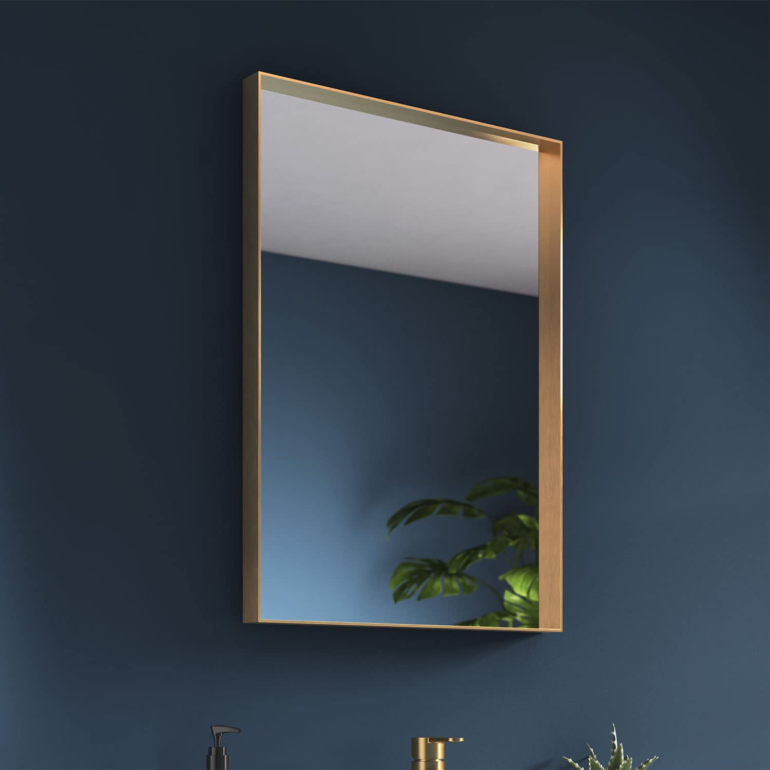 Pebble Grey Eva Bathroom Mirror | 500x700mm | Brushed Brass | Rotatable | Gold | Aluminium Frame | Wall Mounted