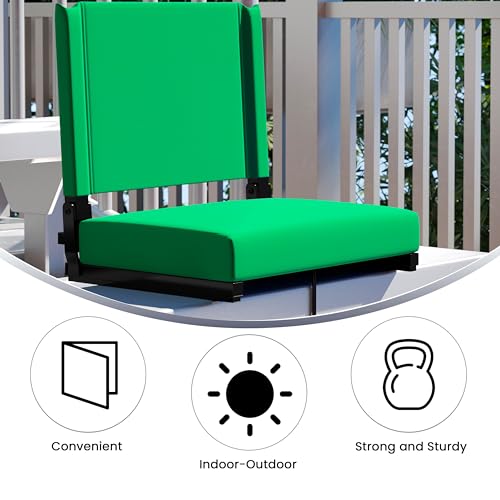 Flash Furniture Grandstand Portable Stadium Seat for Bleachers or Benches, Folding Padded Stadium Chair with Carrying Handle, 500 lb. Weight Capacity, Bright Green