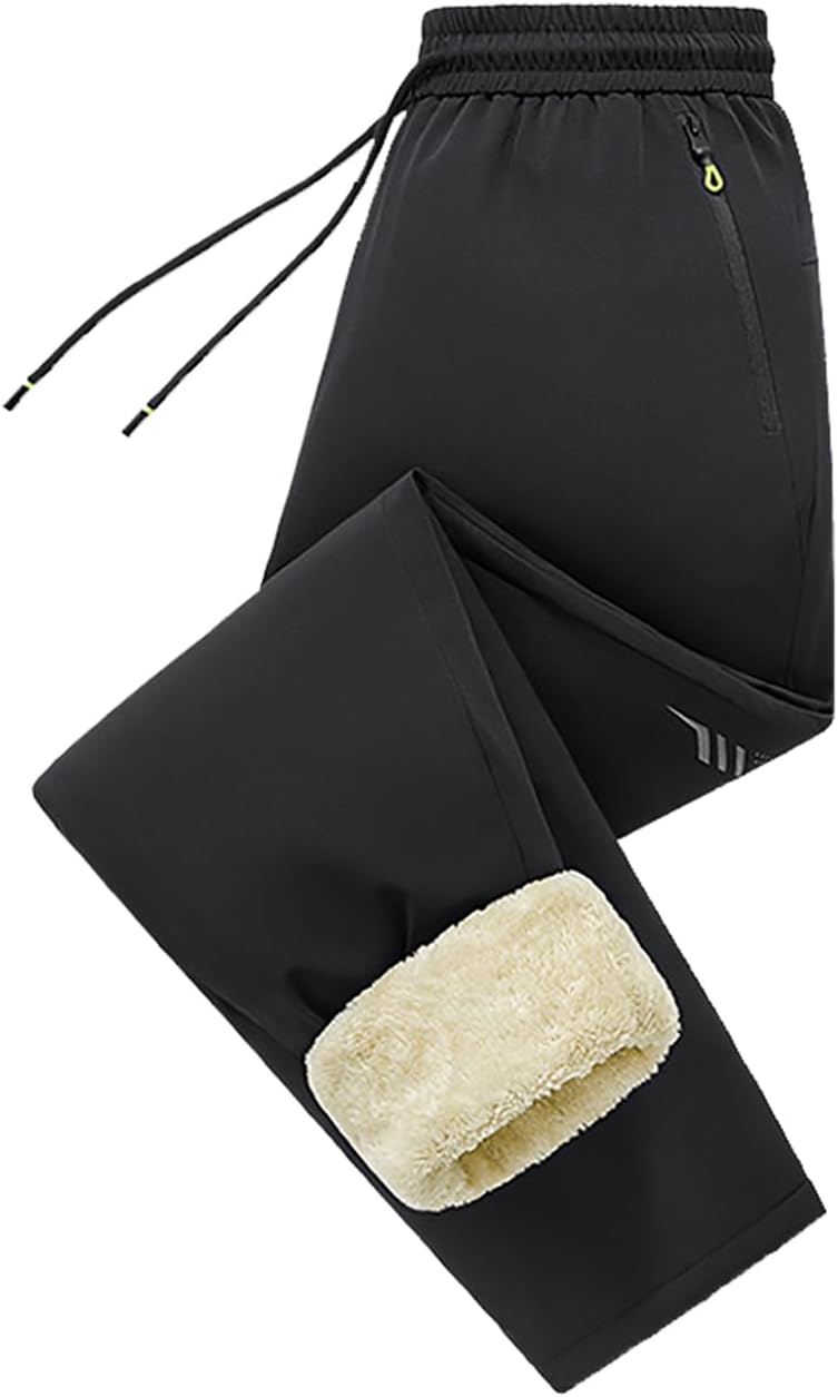 Purthet Winter Pants for Men Sherpa Fleece Lined Sweatpants Thermal Joggers for Outdoor, Snow with Zipper Pockets