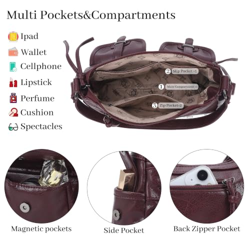 Image of Angel Kiss Hobo Purses for Women Crossbody Shoulder Bag Ladies Multi Pocket Handbags with Adjustable Shoulder Strap | Soft Vegan Leather