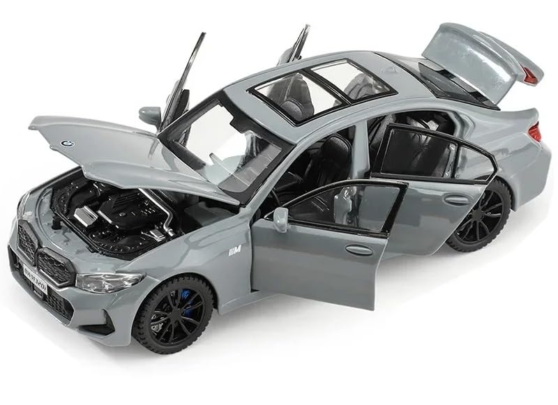 Image of 1:32 Scale B-M-W 320i - Alloy Die-Cast Car Model with Door-Activated Light & Sound | Openable Doors, Hood & Trunk | Metal Toy Car for Kids & Collectors (No Pull Back) (Grey Color)