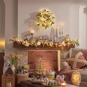 Valery Madelyn Pastel Easter Egg Wreaths Decoration for Front Door with Light Artificial Spring Floral Daisy Wreath with Eucalyptus Leaves for Home Indoor Outdoor Window Wall Holiday Party Decor 18