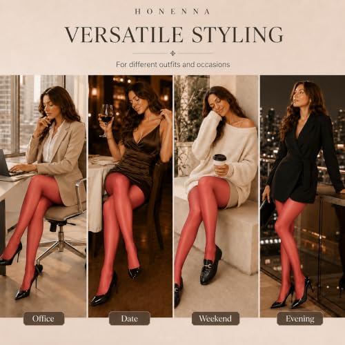 Image of HONENNA Sheer Tights for Women 2 Pairs Ultra Thin Reinforced T Crotch Control Top Pantyhose Stockings
