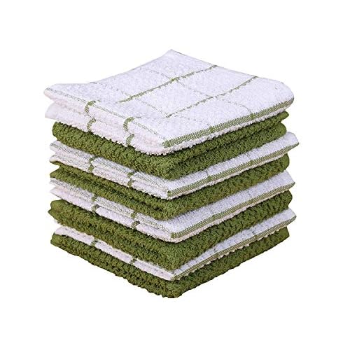 AMOUR INFINI Terry Dish Cloths Set of 8 Highly Absorbent Super Soft Quick Drying 12×12 Inch Dishcloths for Kitchen Cleaning & Drying Dishes Lint Free Dish Rags (Green)