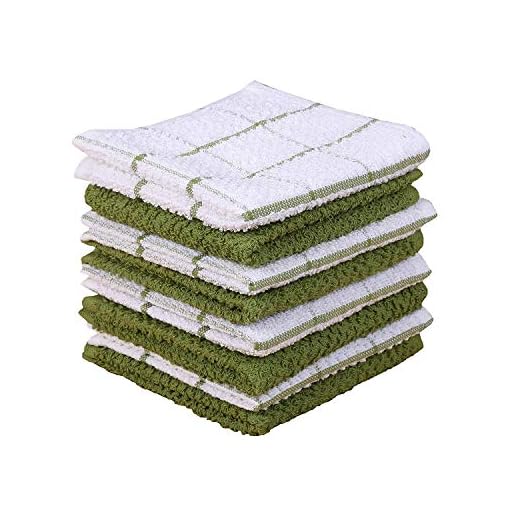 AMOUR INFINI Cotton Terry Kitchen Dish Cloths | Set of 8 | 12 x 12 Inches | Super Soft and Absorbent |100% Cotton Dish Rags | Perfect for Household and Commercial Uses | Green