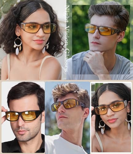 BOJOD Night Driving Glasses for Women Men Fits Over Anti Glare Polarized Night Vision Glasses for Nighttime Yellow Glasses2
