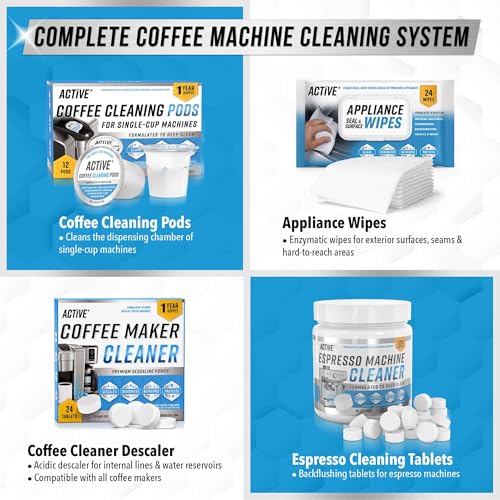 Image of ACTIVE K-Cup Compatible Keurig Cleaning Pods - Quick-Rinse Cleaners for Single Serve Coffee Machine, 12 Month Coffee Maker Cleaner Kit, Brewer Clean Cups for Keurig 1.0, 2.0, Mini Machines - 12 Pack