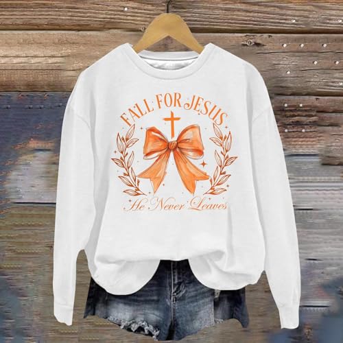 HUIFUAO Herfst voor Jezus Hij Nooit Bladeren Sweatshirts voor Vrouwen Oversized Womens Sweatshirt Lange Mouw Vrouwen Trui Sweatshirts, Z06 Wit, S - Afbeelding 4
