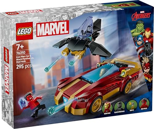 Marvel Auto di Iron Man Car e Black Panther contro Hulk Rosso - Modello di Macchina Giocattolo e Aereo da Costruire con 3 Minifigure di Supereroi, Giochi per Bambini e Bambine da 7 Anni 76310 - Lego - Immagine 8