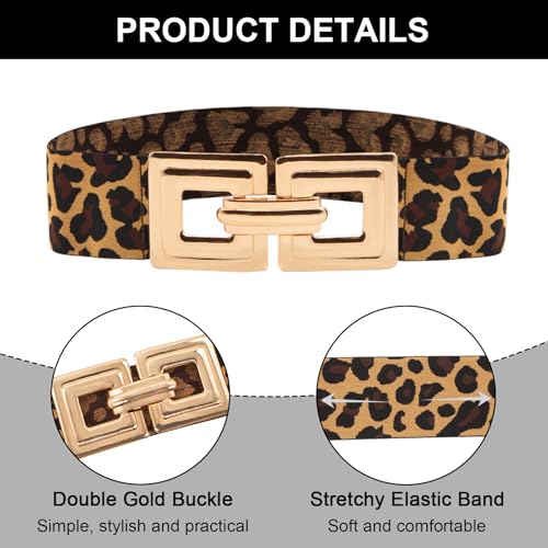 LJCZKA Wide Belts for Women Fashion Hollow Out Square Gold Buckle Stretchy Belt Waistband for Ladies4