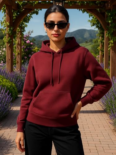 Image of JUNEBERRY Cotton Spun Casual Solid Full Sleeves Women Stylish Hooded Neck Regular Fit Hoodie for Winter