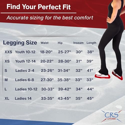 Image of CRS Cross Ice Skating Leggings. Black Over Skate Legging. High-Rise, Practice Pants for Figure Skater Girls and Women.