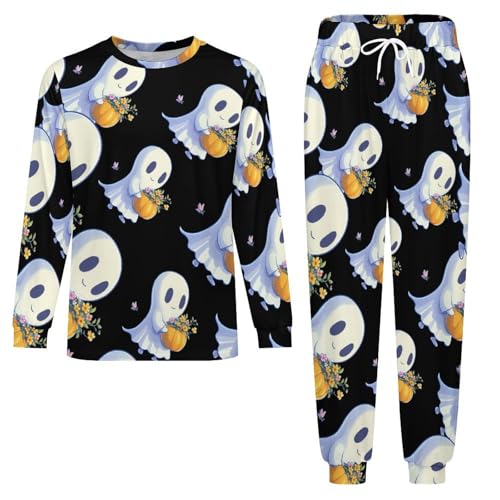 Halloween Ghost Men’s Pajama Set Long Sleeve Top And Pants Loungewear Sleepwear Pjs Nightwear3