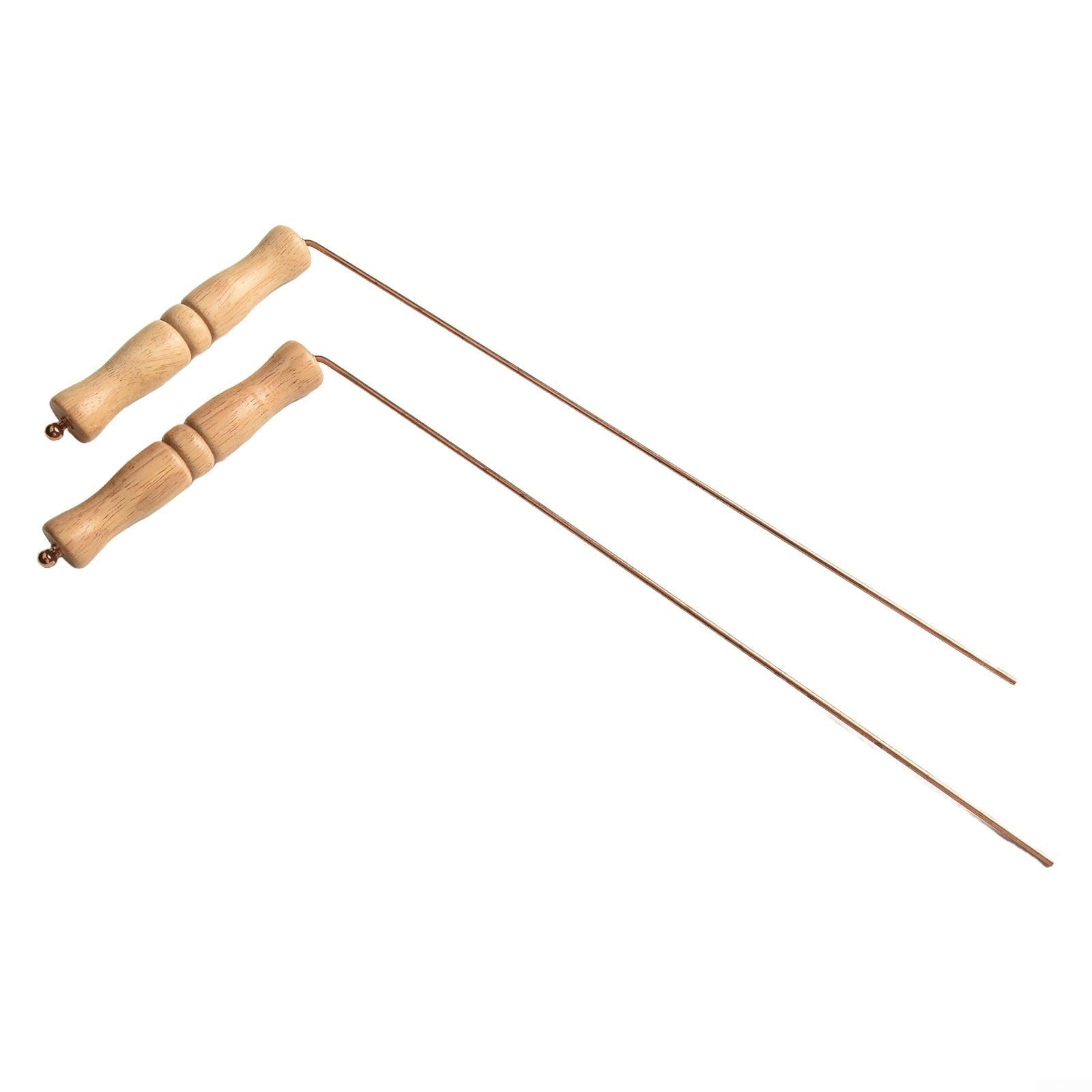 Varillas de cobre para radiestesia, 2 piezas 99.9% giratorias con asas de madera, columpio sensible, varillas para adivinación, búsqueda del tesoro y pasatiempos
