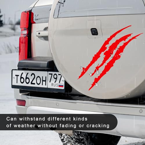 Image of 2 PCS Claw Mark Decals for Car, Headlight Sticker Waterproof Vinyl Stripes Scratch Decal, Monster Claw Scratch Mark Sticker Car Exterior Decor for SUV Pickup Truck (Red)