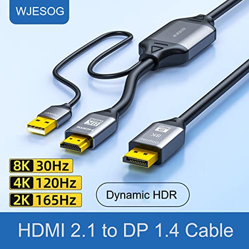 Wjesog Hdmi To Displayport 8K Cable 6Ft With Usb Power,Hdmi 2.1 Male To Dp 1.4 Male Converter Support 8K@30Hz/4K@120Hz/2K/144Hz For Xbox One/Ps4/Ps5/Ns #TOP1