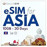 BeachSIM Asia eSIM. 10 GB de données à des Vitesses 4G/5G. Données Uniquement SIM. Itinérance Gratuite en Indonésie, aux Philippines, en Thaïlande et dans 9+ Pays d'Asie. Valable 30 Jours