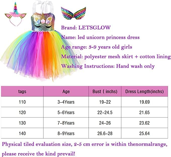 Miniatura 5 de Unicorn Dresses For Girls Dress Up LED Light Up Birthday Christmas Halloween Party