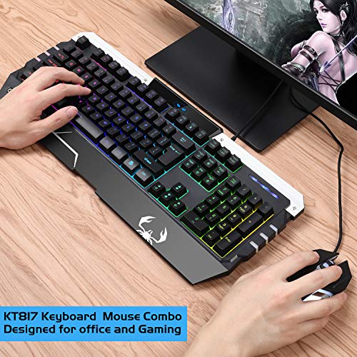 RGB Gaming Keyboard and Mouse Set (US Layout) Rainbow LED RGB Backlit Wired Keyboard for Xbox one PC Mac PS4 Laptop - Thumbnail 4
