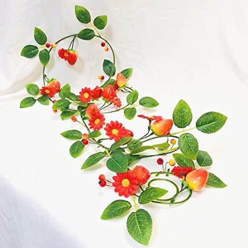 Artificial Strawberry Berry Garland, Fake Strawberry Vine Plants Hanging Flowers Fruit Berries Vine for Wedding Home Garden Office Hotel Party Craft Art Decoration (1, Red Strawberry)