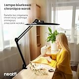 Neatfi XL LED Lampa biurkowa z uchwytem, 2200 lumenów, 24W, szeroka głowica 50cm, 4 poziomy regulacji jasności, lampa robocza do biura domowego, rękodzieła i stołu (Bez-CCT z Zaciskiem Czarny)