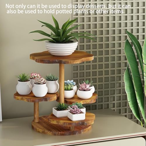 RATSTONE Etagere Tortenständer/Cupcake Ständer Aus Holz 4 Etagen,Desser Halter Turm Serviertablett Mit Mehreren Etagen,Für Weihnachten,Hochzeit,Geburtstag(Braun,Mit Spitzenrand)