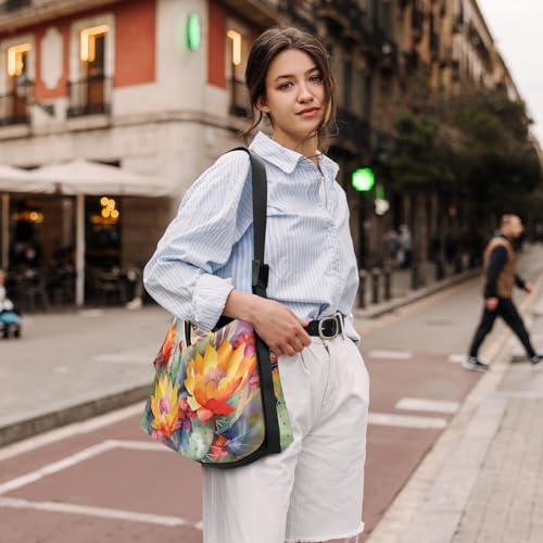 Shoulder Bag for Women-Watercolor Cactus Print, Large Capacity Leather Crossbody Purse Handbags Zipper Closure with Fabric Strap2