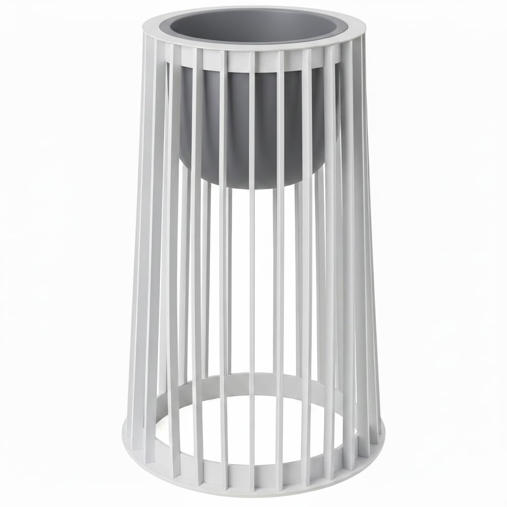 SPARKLE PLANTS Modern Slatted Plant Pot Stand – Reversible 2-in-1 Indoor Outdoor Planter Holder with Insert or Shelf Option – 40cm / 54cm (Big White Stand + Small Grey Insert)