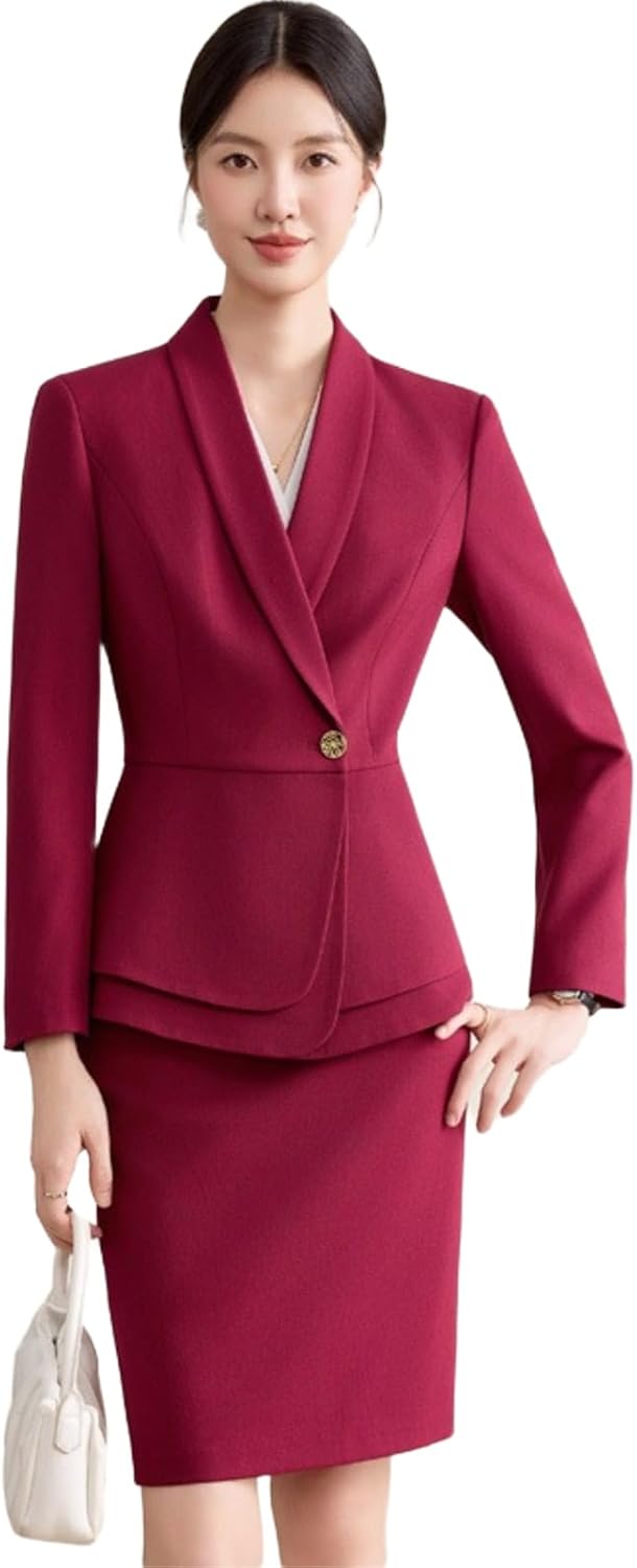 Spring Fall V Neck Blazer Suit Set Women's Office Workwear