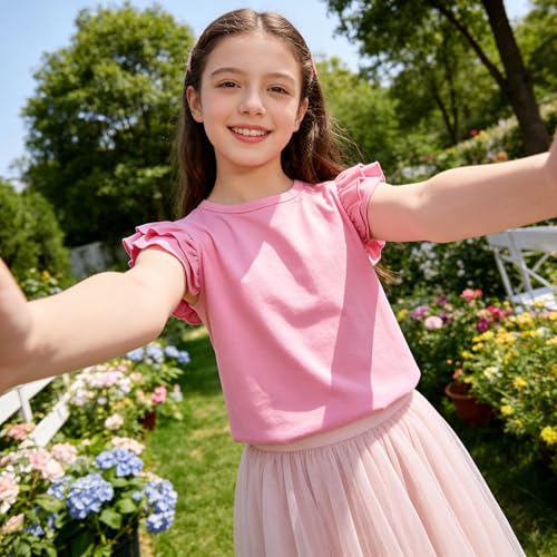 Image of LYSMuch Toddler Baby Girls T Shirt Ruffle Sleeveless Kids Cotton Tshirt Solid Color Blouse
