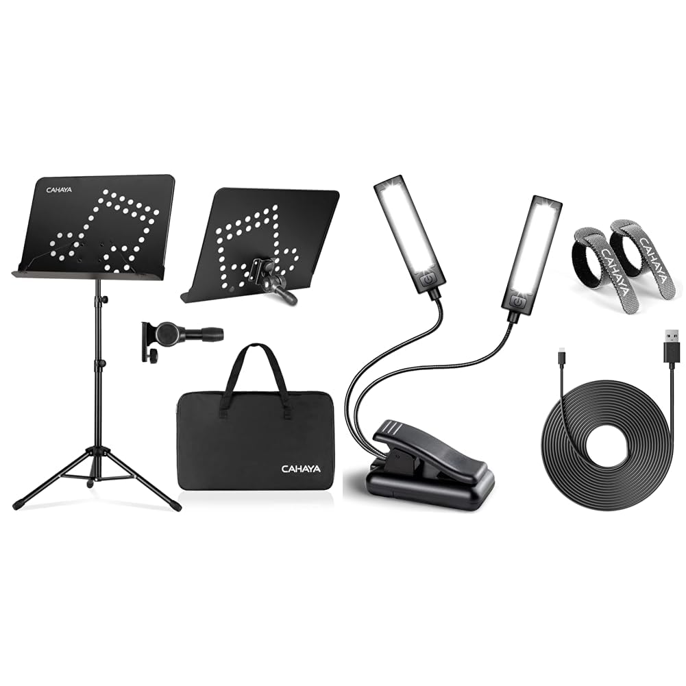 CAHAYA 2 in 1 Dual-Use Notenständer & Tischständer Stabil und Höhenverstellbar mit Tragetasche faltbarer Buchständer & Notenständer LED-Licht mit 3 Helligkeitsmodi Tragbare und einstellbare Lampe