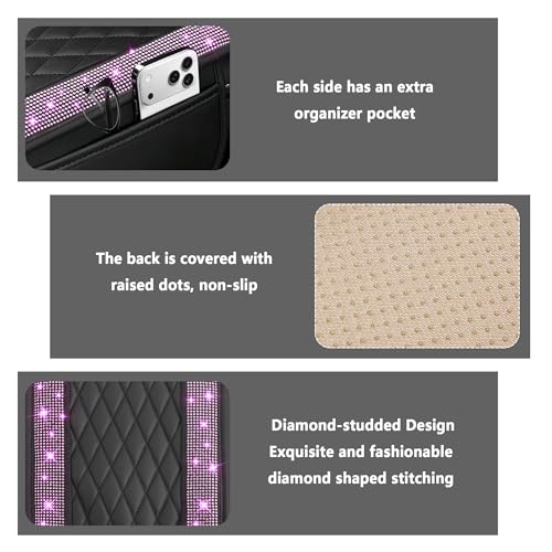 Image of Stacool Upgraded Car Center Console Cover with Rhinestones,Microfiber Leather Car Armrest Cover Cushion with 2 Storage Bags,Universal Cars Armrest Storage Box as Cars Interior Accessories