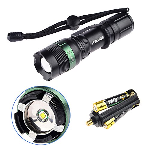 iTECHOR Tactical Flashlight, Water Resistant Super Bright Cree T6 800 Lumens 3 Modes LED Zoomable Flashlight Torch for Hiking, Camping, Hiking and Emergency