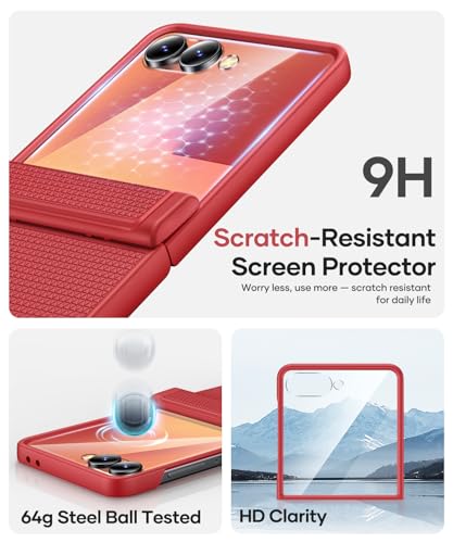 Image of Vihibii for Samsung Galaxy Z Flip 7 Case with Hinge Protection & Outer Screen Protector & Non-Slip Texture, Compatible with Wireless Charging, Shockproof Case for Galaxy Z Flip 7 2025, Vermilion Red