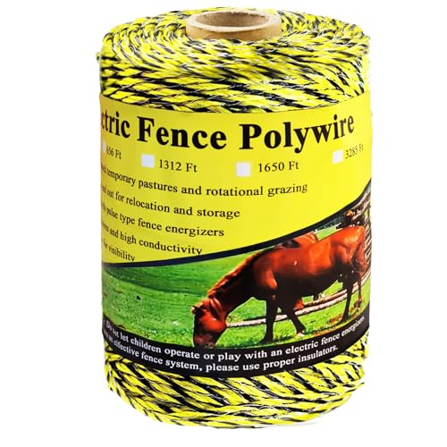 330 Feet Electric Fence Polywire 100 Meters 1/8 Diameter Portable Electric Fencing Poly Wire Rope Line 6 Steel Strands for Reliable Conductivity & Rust Resistance