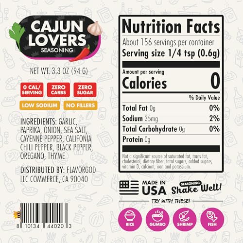 Image of Flavor God 2 Bottles Cajun Lovers Seasoning Mix Natural Healthy Spice Blend For Grilling Chicken, Beef, Seafood, Vegetables, Salad, Tacos & Pizza, Kosher, Gluten & Dairy Free, Vegan Keto Friendly