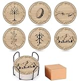 Cup Holder Coaster 6 Pack- Absorbent Cork Lord of The Rings Coasters New Cup Holder Coaster with Cork Base and Decal Decor Accessories for Women Men.