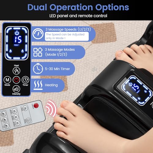 Image of Giantex Foot Massager with Heat and Remote Control, Calf Massager with 3 Massage Settings, Timer, Washable Cover, Adjustable Stand, Foot Massage Machine for Calf Arms Relax, Gift for Women Men (Black)
