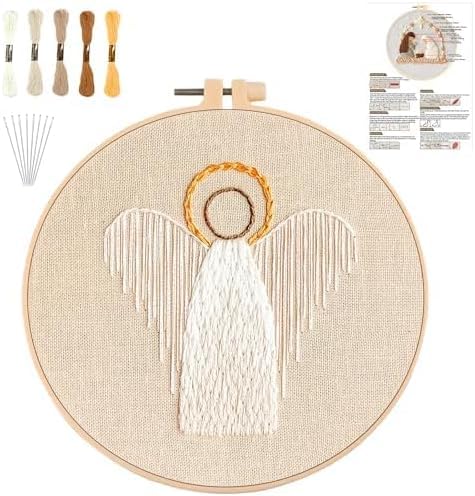 Image of YOUDRN Nativity Scene Embroidery kit,Christmas Cross Stitch Kits,DIY Embroidery Kit for Adults with Pattern,Cotton Threads,Needles,Instruction,20cm Hoop,for Decor Home Room (Angel)