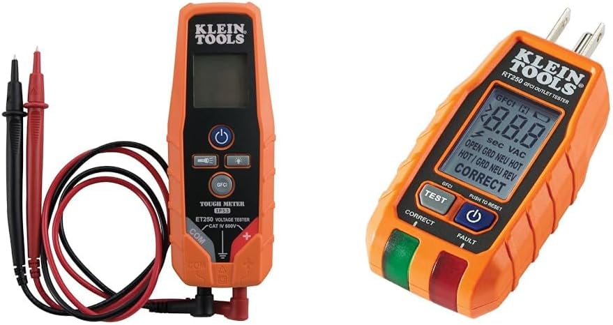 Klein Tools ET250 Voltage Meter & RT250 GFCI Outlet Tester Bundle with LCD Display, Voltage Testers for Electrical Receptacles