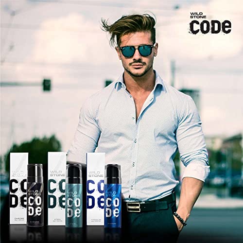 Image of WILD STONE CODE Chrome, Steel And Titanium Body Perfume Spray For Men, Pack Of 3 (150Ml Each)