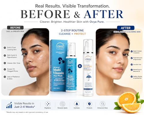 Image of Ovya Pure Brightening Face Wash & SPF 50 PA+++ Sunscreen Combo | Anti Acne Face Wash + 3-in-1 Moisturizer with Sunscreen | Face Cleanser for Deep Cleansing & UV Protection | 160ml