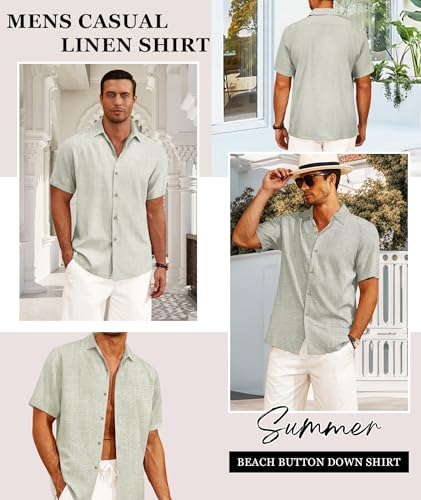 CURBODO Shirts for Men Casual Short Sleeve Button Down Shirt Cool Summer Beach Wedding Vacation Tops Light Green L - Image 2