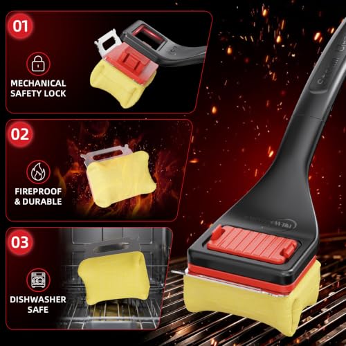 Image of NEWKITCHEN Grill Brush Bristle-Free Steam Cleaning, BBQ Brush Replaceable Heat-Resistant Kevlar Head with Grill Scraper Safe Barbecue Grill Cleaner