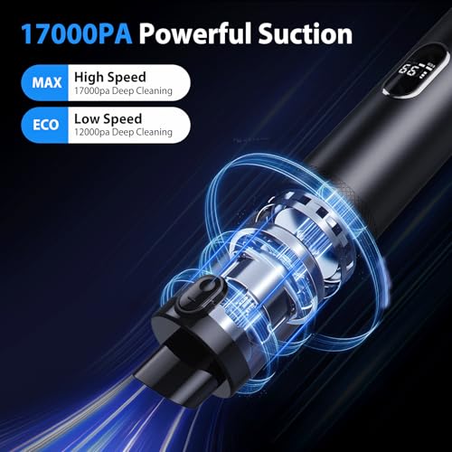 Image of 17000Pa Powerful Cordless Car Vacuum, 4-in-1 Handheld Cleaner for Cleaning, Blowing, Inflating & Pumping with LED Display & Light, Portable Mini Tool for Car, Home, Pet Hair, Office