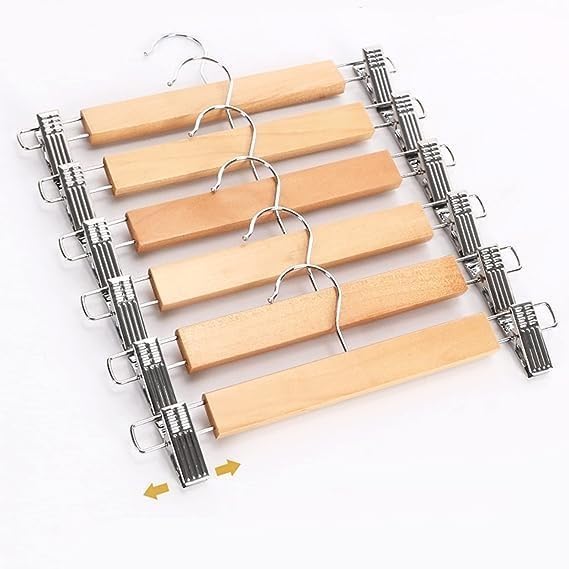 Image of Wooden Hangers for Clothes Hanging | 360 Swivel Hook with 2-Adjustable Clip Hangers for Pants, Skirts, Sarees | Wooden Trousers Bottom Hangers for Wardrobe (20, Beige)