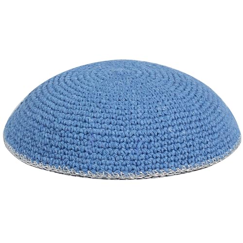 Zion Judaica Bulk Knitted Yarmulkes Light Blue Silver Trim Kipah Sruga Multi-Pack Knit Kippots...