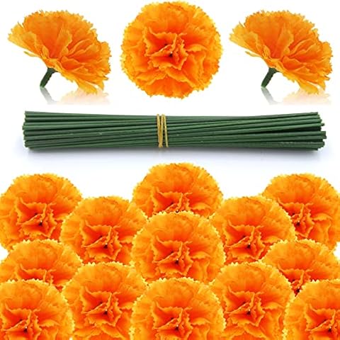 Hananona 50 Pcs Marigold Flower Heads Bulk, Silk Marigold Heads Artificial Flowers for Diwali Home Decor DIY Wreath Garland Craft Wedding Party Decoration Halloween Christmas (50, Orange) Cover
