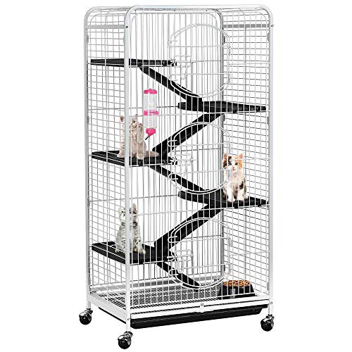 Yaheetech Grande Cage Rongeur Cage Hamster Cage pour Cochon d'Inde/Furets/écureuils/Chinchilla/Rat Domestique/Gerbille - 6 Niveaux 64 x 44 x 131 cm Blanc